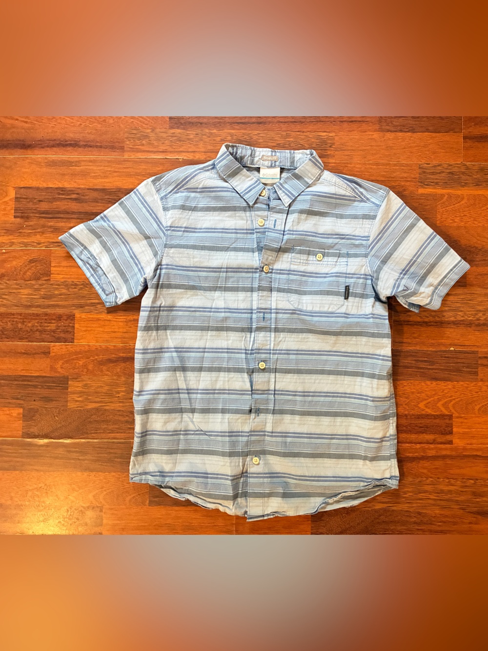 Men's Columbia Short-Sleeve Button-Up Shirt - Light Blue Striped